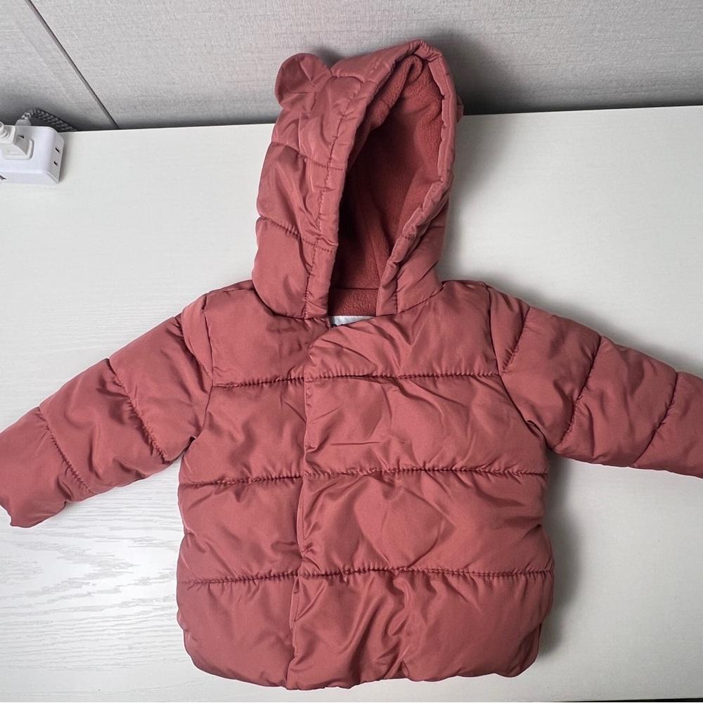 Old Navy NWOT Unisex 6-12‎ Months Dusty Red Quilted Puffer Jacket Animal Ears